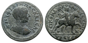 Philip II (Caesar, 244-247). Phrygia, Temenothyrae. Æ (30mm, 11.37g, 6h). Nikomachos, magistrate. Bare-headed and cuirassed bust r. R/ Male hero or de...