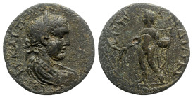 Valerian I (253-260). Pamphylia, Aspendus. Æ (28mm, 11.56g, 12h). Laureate, draped and cuirassed bust r. R/ Apollo standing l., holding palm frond and...