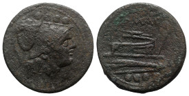 Anonymous, Rome, c. 215-212 BC. Æ Triens (32mm, 23.13g, 3h). Helmeted head of Minerva r. R/ Prow r. Crawford 41/7b; RBW 126. Good Fine