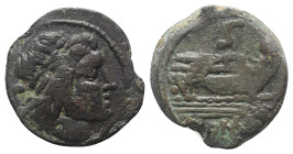 Anonymous, after 211 BC. Æ Semis (24.5mm, 10.08g, 3h). Laureate head of Saturn r. R/ Prow of galley r. Crawford 56/3; RBW 203-4. Good Fine - near VF