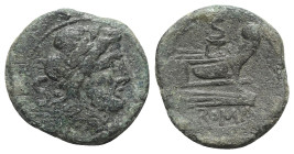 Anonymous, Rome, after 211 BC. Æ Semis (24mm, 7.50g, 9h). Laureate head of Saturn r. R/ Prow of galley r. Crawford 56/3; RBW 203-4. Good Fine
