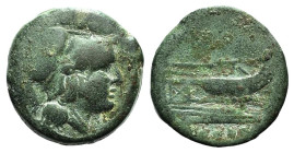 Anonymous, Uncertain mint, after 211 BC. Æ Triens (22mm, 9.30g, 2h). Helmeted head of Roma r. R/ Prow of galley r. Crawford 56/4. Green patina, Good F...