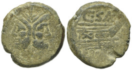 Cluvius Saxula, Rome, 169-158 BC. Æ As (32.5mm, 26.24g, 12h). Laureate head of bearded Janus. R/ Prow of galley r. Crawford 173/1; RBW 732. Green pati...