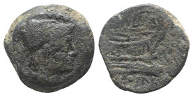 P. Cornelius P.f. Blasio, Rome, c. 169-158 BC. Æ Triens (21mm, 7.71g, 12h). Helmeted head of Minerva r. R/ Prow of galley r. Crawford 189/3; RBW 808. ...