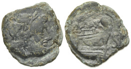 C. Maianius, Rome, 153 BC. Æ Semis (23.5mm, 7.19g, 7h). Laureate head of Saturn r. R/ Prow of galley r. Crawford 203/3; RBW 872. Very Rare, near VF