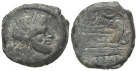 L. Saufeius, Rome, 152 BC. Æ Semis (26mm, 11.81g, 9h). Laureate head of Saturn r. R/ Prow of galley r.; crescent above. Crawford 204/3; RBW 876. Good ...