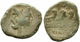 C. Vibius C.f. Pansa, c. 90 BC. Æ As (29mm, 8.89g, 3h). Laureate head of Janus. R/ Three prows r. Crawford 342/7e; RBW 1292. Green patina, Good Fine