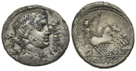 L. Farsuleius Mensor, Rome, 76 BC. Plated Denarius (19.5mm, 3.01g, 9h). Diademed and draped bust of Libertas r.; pileus to l. R/ Roma holding spear an...