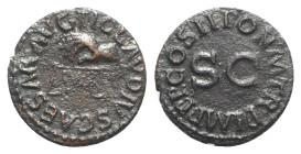 Claudius (41-54). Æ Quadrans (17mm, 2.31g, 6h). Rome, AD 42. Hand l., holding scales; PNR below. R/ Legend around large S • C. RIC I 91. Dark patina, ...