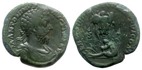 Marcus Aurelius (161-180). Æ Sestertius (31mm, 19.99g, 12h). Rome, 171-2. Laureate, draped and cuirassed bust r. R/ Germania seated l. at foot of trop...