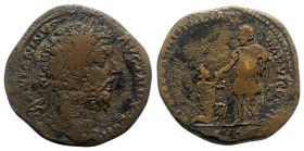 Marcus Aurelius (161-180). Æ Sestertius (32mm, 26.84g, 11h). Rome, AD 173. Laureate head r. R/ Aurelius standing l., raising kneeling figure of Italia...