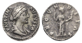 Faustina Junior (Augusta, 147-175). AR Denarius (19mm, 3.16g, 6h). Rome, c. 161-175. Draped bust r. R/ Fecunditas standing facing, head r., holding sc...