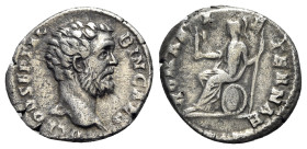 Clodius Albinus (Caesar, 193-195). AR Denarius (19mm, 3.24g, 6h). Rome. Bare head r. R/ Roma seated l. on round shield, holding palladium and sceptre....