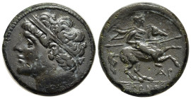 SICILY. Syracuse. Hieron II (275-215 BC). Ae.

Obv: Diademed head left.
Rev: IEPΩNOΣ. 
Horseman with spear and armor, rearing right. AP in lower right...