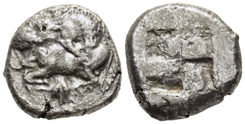 MACEDON. Akanthos. Tetradrachm (Circa 500 BC).

Obv: Lion to right, attacking bu...