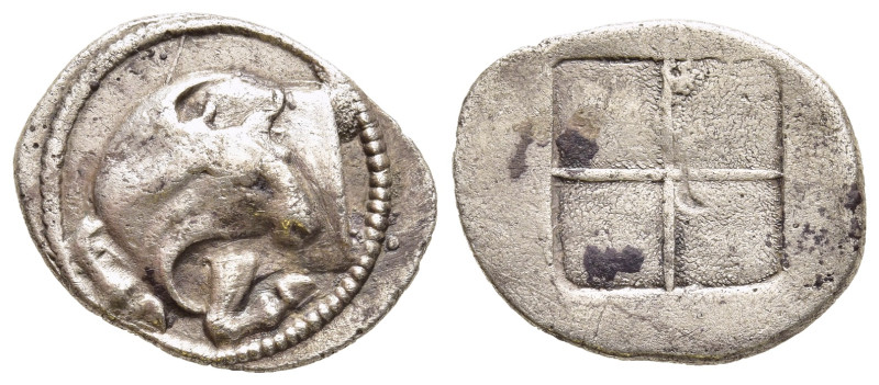 MACEDON. Akanthos. Tetrobol (Circa 430-390 BC).

Obv: Forepart of bull left, hea...