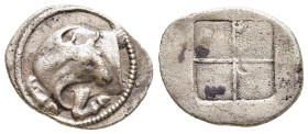MACEDON. Akanthos. Tetrobol (Circa 430-390 BC).

Obv: Forepart of bull left, head right.
Rev: Stippled quadripartite incuse square.

SNG ANS 32; SNG C...