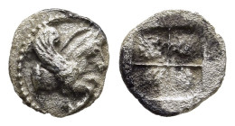 MACEDON. Argilos. Hemiobol (Circa 495-477 BC). 

Obv: Forepart of Pegasus right.
Rev: Quadripartite incuse square.

HGC 3.1,481; SNG ANS 763.

Conditi...