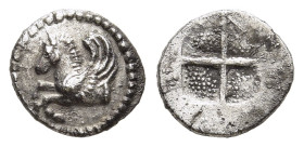MACEDON. Argilos. Hemiobol ( 470-460 BC).

Obv: Forepart of Pegasos left.
Rev: Quadripartite incuse square with granulated fields.

Liampi 118.

A tru...