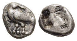 MACEDON. Eion. Diobol (Circa 500-480 BC).

Obv: Goose standing left, head right; lizard to left.
Rev: Rough incuse punch.

SNG ANS 269 var. (no l...