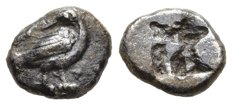 MACEDON. Eion. Diobol (Circa 500-480 BC).

Obv: Goose standing right, head lef...