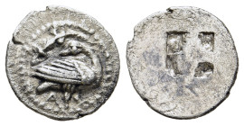 MACEDON. Eion. Trihemiobol (Circa 460-400 BC).

Obv: Goose standing right, head left; below, A and above, lizard left.
Rev: Quadripartite incuse sq...