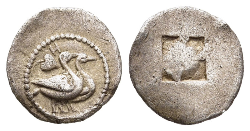 MACEDON. Eion. Obol (Circa 460-400 BC).

Obv: Two Geese standing right, H and ...
