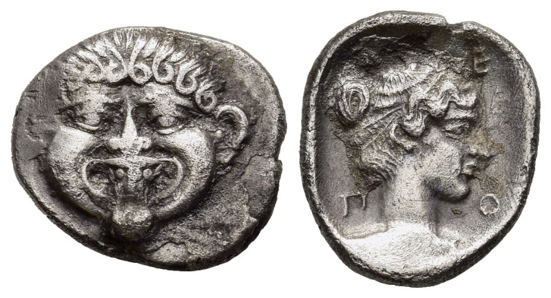 MACEDON. Neapolis. Hemidrachm (Circa 375-350 BC).

Obv: Facing gorgoneion.
Rev: ...