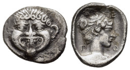 MACEDON. Neapolis. Hemidrachm (Circa 375-350 BC).

Obv: Facing gorgoneion.
Rev: ΝΕΟΠ. 
Head of nymph right within incuse square.

SNG ANS 428-54; HGC ...