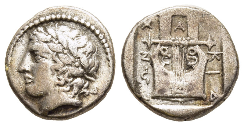 MACEDON. Chalkidian League. Tetrobol (Circa 365 BC). Olynthos.

Obv: Laureate he...
