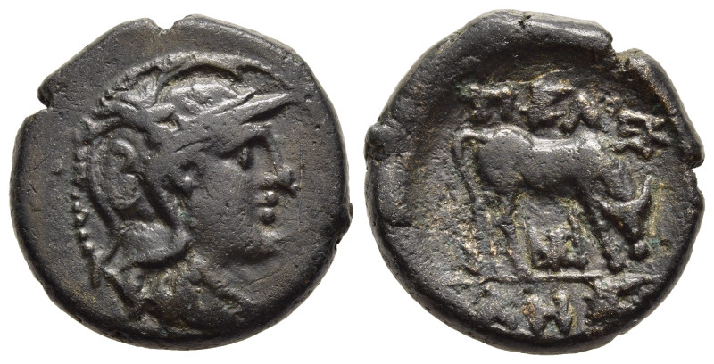 MACEDON. Pella. Ae (Circa 187-168 BC).

Obv: Helmeted head of Athena right.
Rev:...