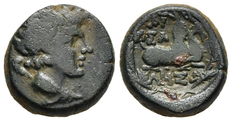 MACEDON. Pella Ae (Circa 168-148 BC).

Bust of Pan right, lagobolon over shoulde...