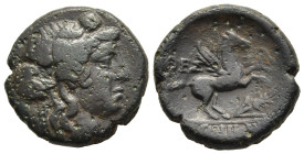 MACEDON. Thessalonica. Ae (Circa 187-131 BC).

Obv: Wreathed head of Dionysos right.
Rev: ΘΕΣ-[ΣΑ]/[ΛΟΝΙΚHΣ].
Pegasos springing right, grain ear below...