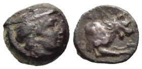 KINGS OF MACEDON. Aeropos (398/7-395/4 BC). Ae Chalkous.

Obv: Male head right, wearing petasos. 
Rev: ΑΕΡΟΠΟ.
Forepart of lion right. 

AMNG III, 3; ...