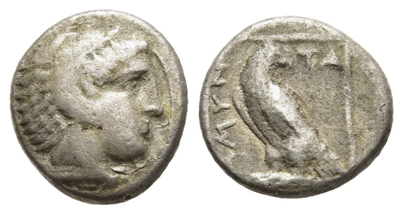 KINGS OF MACEDON. Amyntas III (393-369 BC). Diobol. Pella. 

Obv: Head of Herakl...