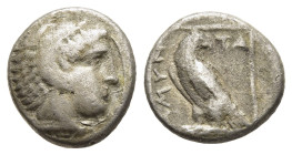 KINGS OF MACEDON. Amyntas III (393-369 BC). Diobol. Pella. 

Obv: Head of Herakles right, wearing lion's skin.
Rev: AMYNTA. 
Eagle standing left, head...