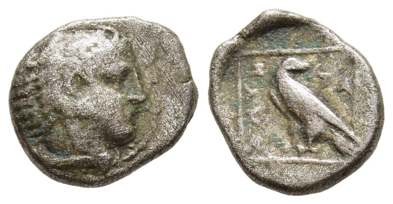 KINGS OF MACEDON. Amyntas III (393-369 BC). Diobol. Pella. 

Obv: Head of Herakl...