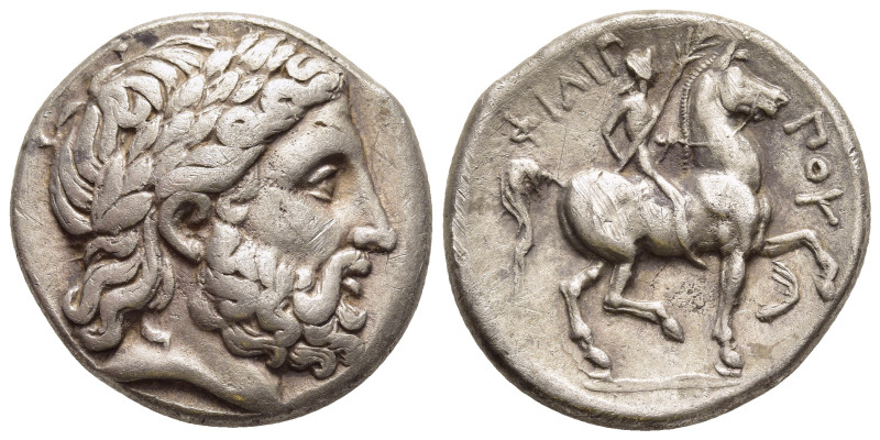 KINGS OF MACEDON. Philip II (359-336 BC). Tetradrachm. Amphipolis.

Obv: Laureat...