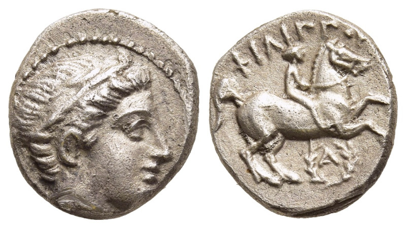 KINGS OF MACEDON. Philip II (359-336 BC). 1/5 Tetradrachm. Amphipolis.

Obv: Dia...