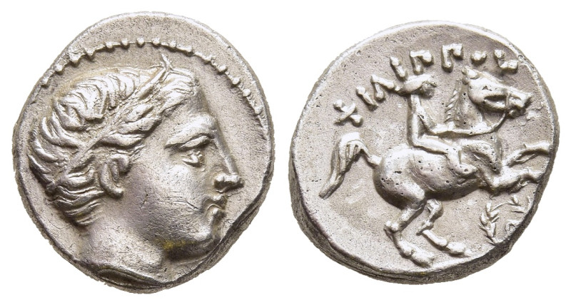 KINGS OF MACEDON. Philip II (359-336 BC). 1/5 Tetradrachm. Amphipolis. 

Obv: Di...