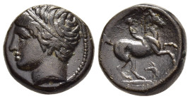 KINGS OF MACEDON. Philip II (359-336 BC). Ae Unit. Uncertain mint in Macedon.

Obv: Diademed male head left.
Rev: ΦΙΛΙΠΠΟΥ. 
Youth on horse rearing ri...