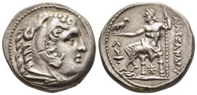 KINGS OF MACEDON. Alexander III 'the Great' (336-323 BC). Tetradrachm. Amphipolis.

Obv: Head of Herakles right, wearing lion skin headdress.
Rev: AΛE...