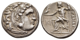 KINGS OF MACEDON. Alexander III 'the Great' (336-323 BC). Drachm. Lampsakos. 

Obv: Head of Herakles right, wearing lion skin headdress.
Rev: ΑΛΕΞΑΝΔΡ...