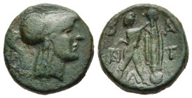 KINGS OF MACEDON. Antigonos II Gonatas (277/6-239 BC). Ae. Pella or Amphipolis.

Obv: Helmeted head of Athena right.
Rev: Β - Α. 
Pan erecting trophy....