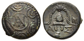 KINGS OF MACEDON. Antigonos II Gonatas (277/6-239 BC). Ae. Amphipolis. 

Obv: Monogram on shield.
Rev: BA-ΣI.
Helmet; to right, monogram and owl below...