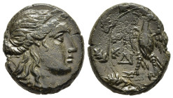 KINGS OF MACEDON. Philip V (221-179 BC). Ae. Pella or Amphipolis.

Obv: Head of Artemis Tauropolos to right, bow and quiver at shoulder. 
Rev: B-A / Φ...