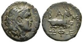 KINGS OF MACEDON. Philip V (221-179 BC). Ae. Pella or Amphipolis.

Obv: Head of Herakles right, wearing lion skin.
Rev: BA / Φ. 
Two goats recumbent r...