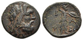 KINGS OF MACEDON. Philip V (221-179 BC). Ae. Uncertain mint in Macedon.

Obv: Head of Zeus right, wearing oak wreath.
Rev: B - A / Φ- I. 
Athena walki...
