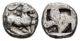 THRACO-MACEDONIAN TRIBES. Uncertain. Obol (Circa 480-450 BC).

Obv: Male goat kneeling to right on ground line. 
Rev. Quadripartite incuse square. 

S...