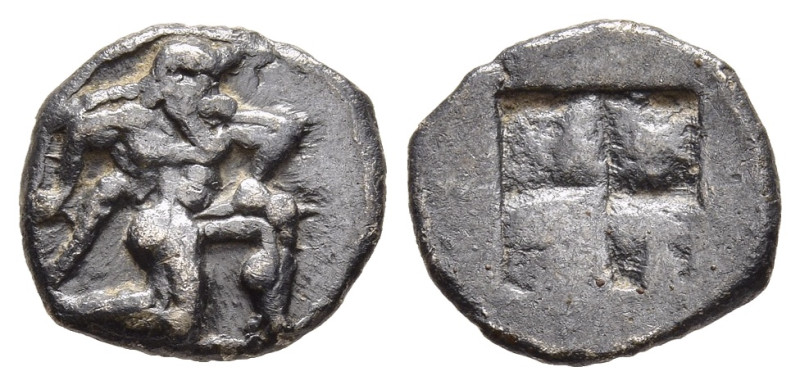 ISLANDS OFF THRACE. Thasos. Diobol (Circa 500 BC).

Obv: Satyr running right, wh...